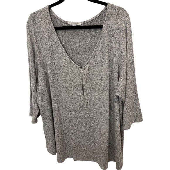 GREEN ENVELOPE Plus Size Zip V-Neck 3/4 Sleeve Gray Very Soft Sweater Size 3X - Picture 1 of 4